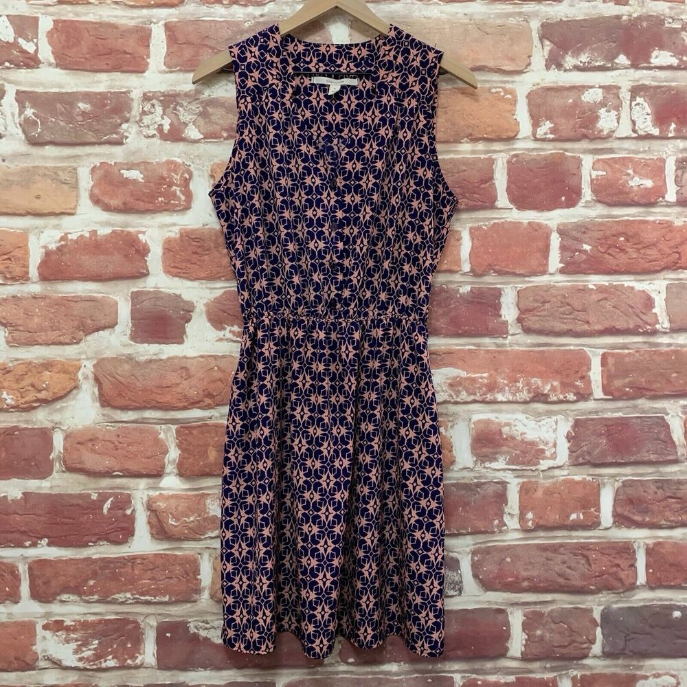 41 Hawthorn Dress Women's Medium Purple Pink Abstract Casual Pocketed Popover